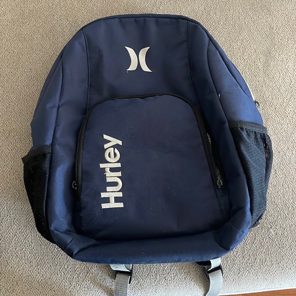 Hurley Backpack Blue White With Logo School Bag Hiking Travel Sports